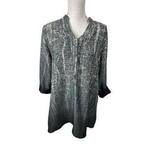 Soft Surroundings Women's L Tunic Top Gray Ombre Geometric 3/4 Sleeve